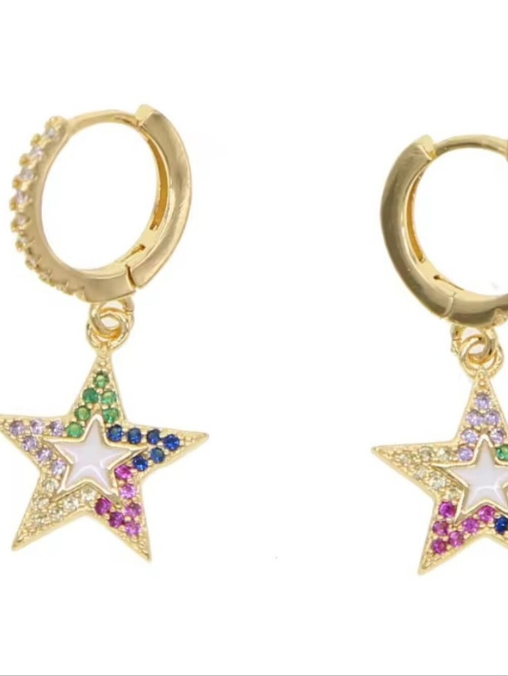 Gold Multicolor Star Huggie Hoop Earrings - Women Jewelry
